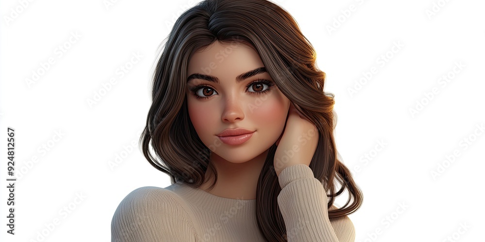 3D Cartoon of a Beautiful Brunette Woman on a White Background 3D Cartoon of a Beautiful Brunette Woman on a White Background