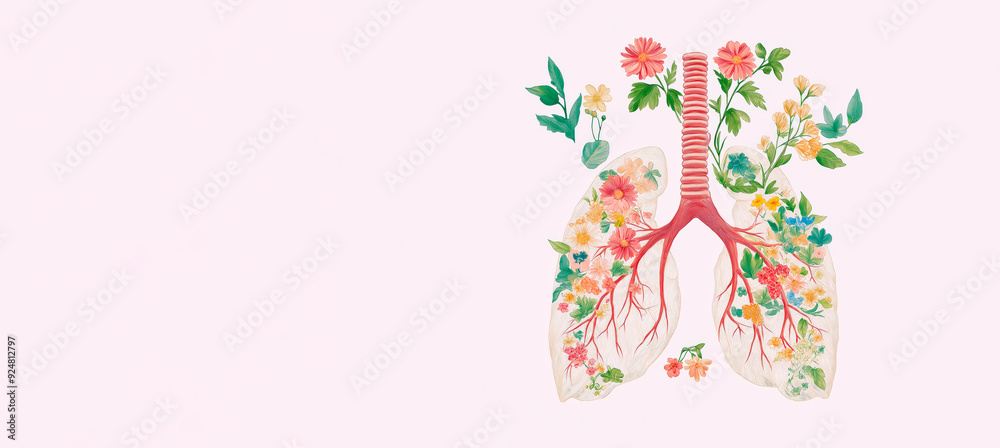 Colorful illustration design of flowers with the shape of human lungs. Allergies, asthma, organs donation and health concept. The harm of smoking to humans. Colorful illustration design of flowers with the shape of human lungs. Allergies, asthma, organs donation and health concept. The harm of smoking to humans.