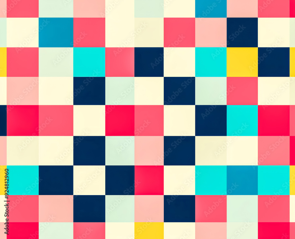 Pastel checkered squares dance in a retro pixel art seamless pattern. Pastel checkered squares dance in a retro pixel art seamless pattern.