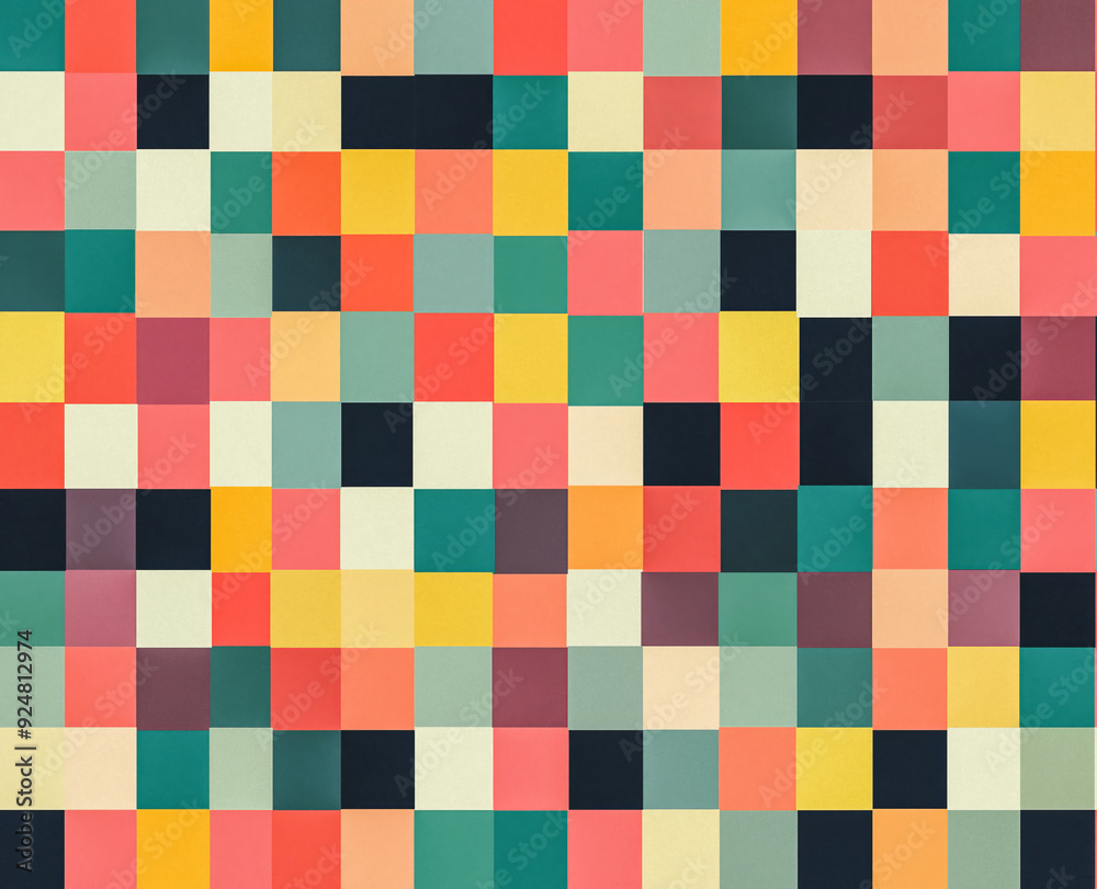 Pastel pixelated squares form a nostalgic, retro abstract in a seamless pattern. Pastel pixelated squares form a nostalgic, retro abstract in a seamless pattern.