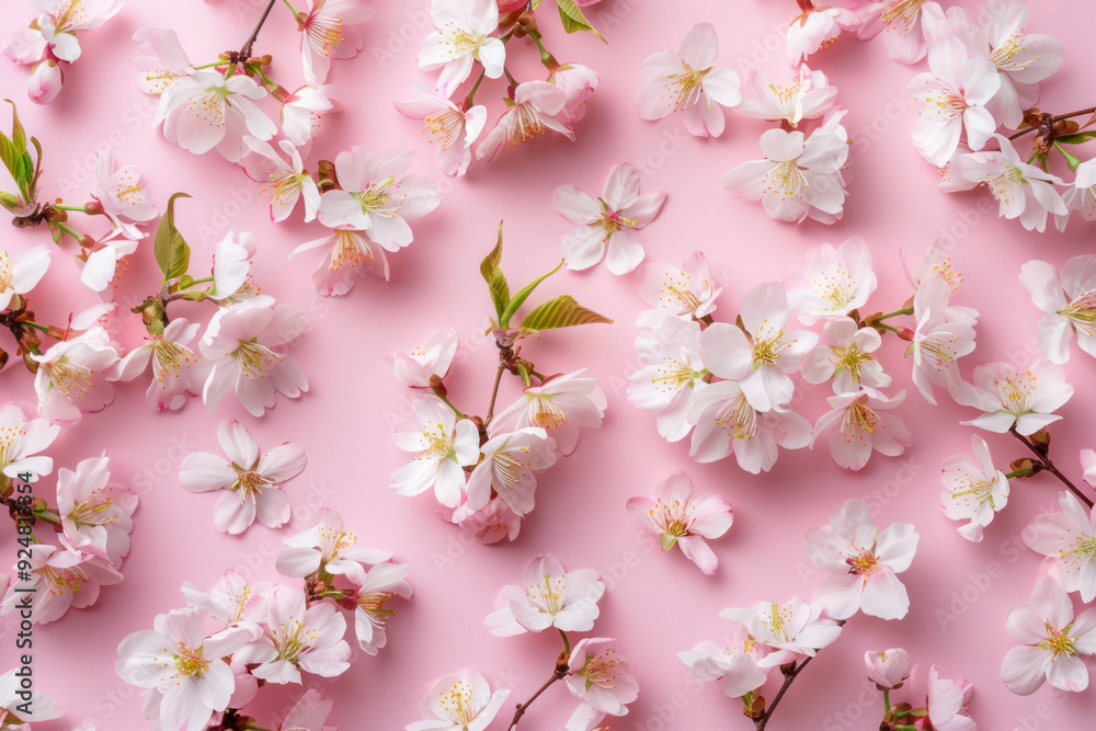 Pink Background With Spring Cherry Blossoms Pink Background With Spring Cherry Blossoms
