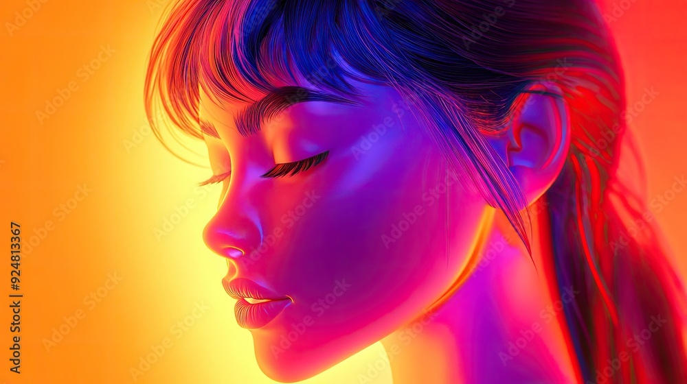 3D Cartoon Portrait of a Girl with Bright Neon Colors 3D Cartoon Portrait of a Girl with Bright Neon Colors