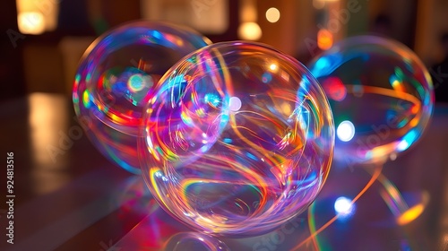 52. Floating, translucent orbs and light trails with a vibrant, dynamic effect on a clear canvas