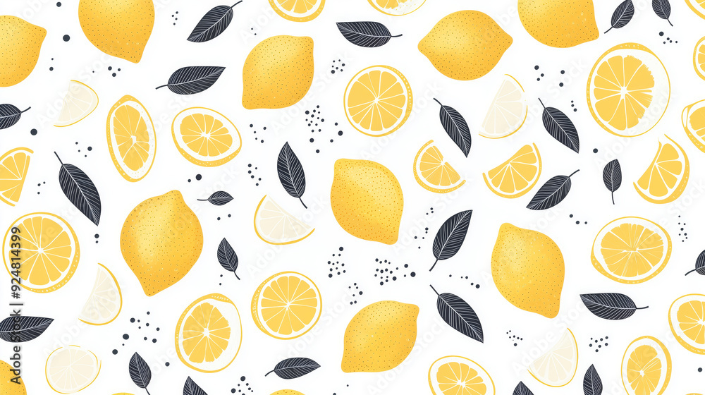 Hand-drawn lemons dance in a yellow and black watercolor ballet on a white stage. Hand-drawn lemons dance in a yellow and black watercolor ballet on a white stage.