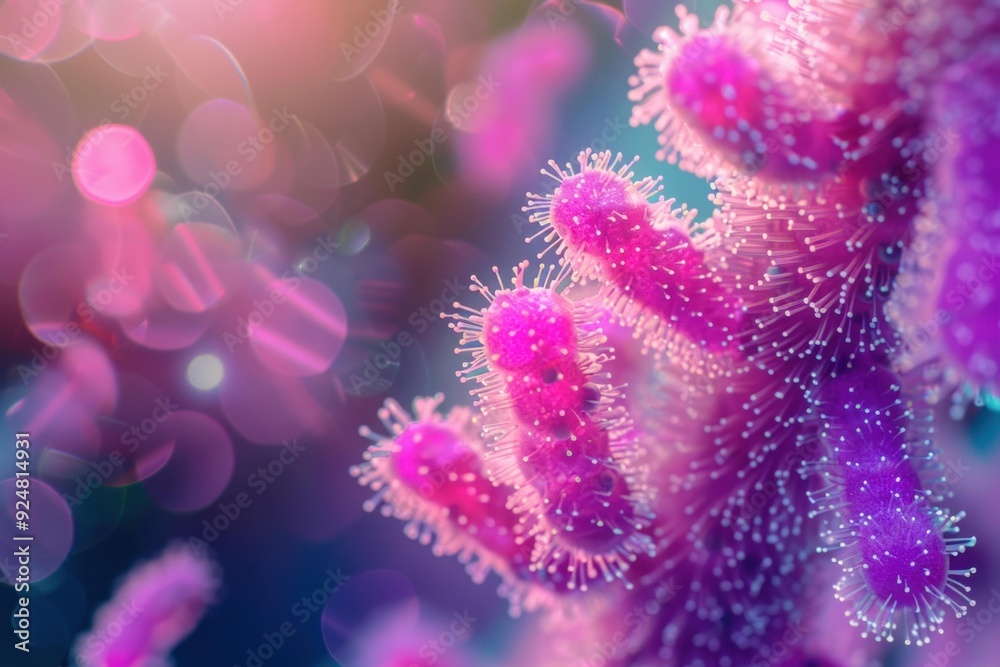 Glowing pink alien lifeforms are growing and multiplying in an extraterrestrial environment Glowing pink alien lifeforms are growing and multiplying in an extraterrestrial environment