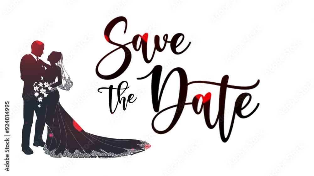 Save the Date congratulations, animated text with black silhouette. This animation is suitable for wedding online greeting card. wishing the both of you a lifetime full of love and happiness.