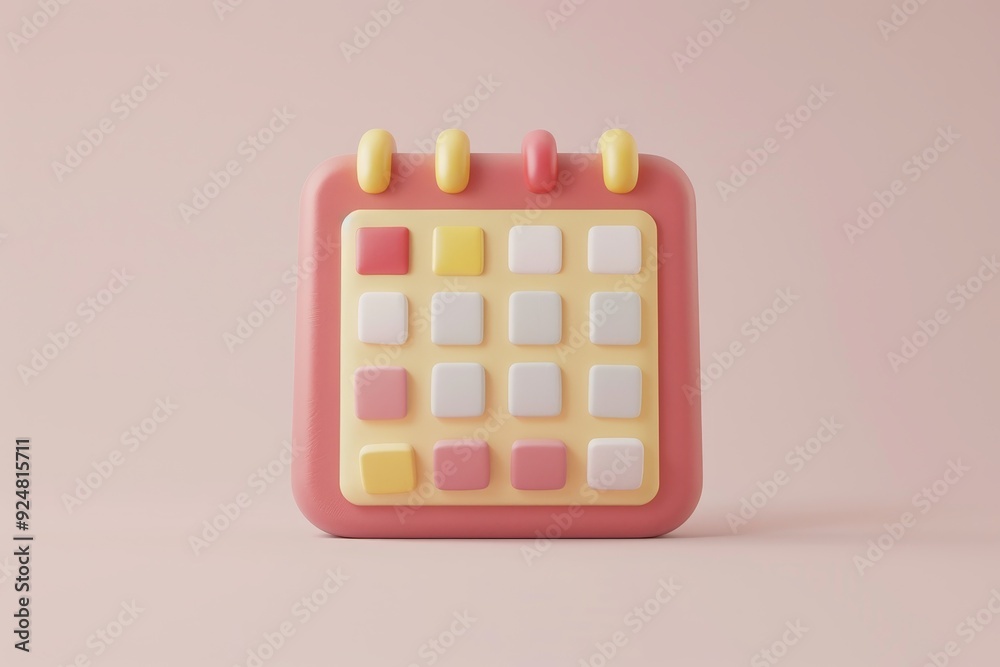 red square shaped object with number of small balls, An animated 3D icon of calendar represents scheduling red square shaped object with number of small balls, An animated 3D icon of calendar represents scheduling
