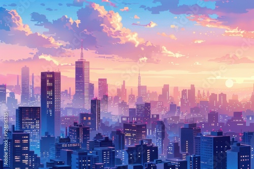 Wallpaper Mural Cityscape at Dusk with Pastel Skies and Glowing Buildings Torontodigital.ca