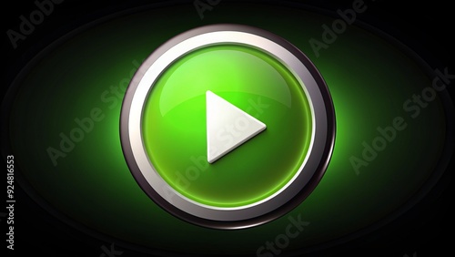 A bright green circular icon with a white triangle at its center, resembling a play button, symbolizing start or begin, on a contrasting dark background.