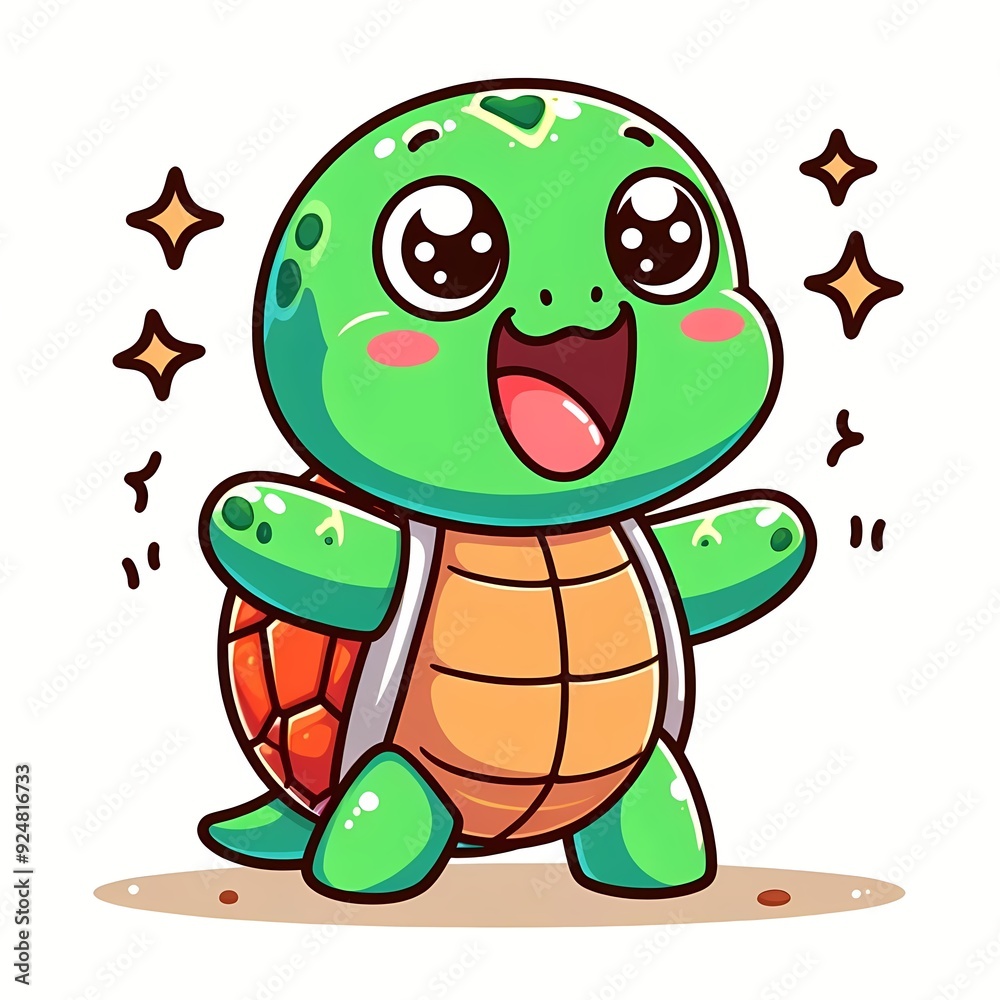 Fototapeta premium Cute Turtle Excited Cartoon Vector Icon Illustration