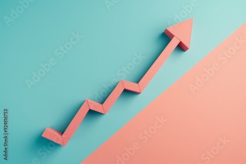 red arrow on blue and pink background, An arrow graph pointing upwards, symbolizing growth and improvement