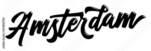 Amsterdam city name written in street art-style liquid brush script lettering