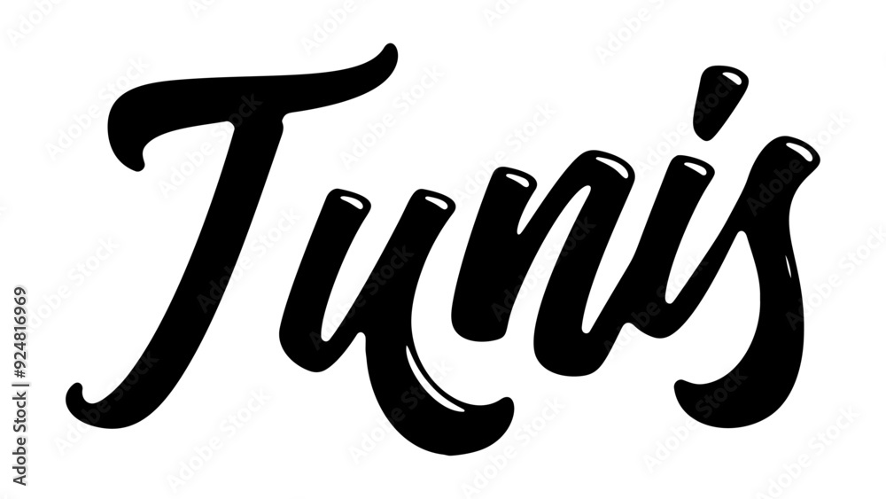 Tunis city name written in street art-style liquid brush script lettering Tunis city name written in street art-style liquid brush script lettering
