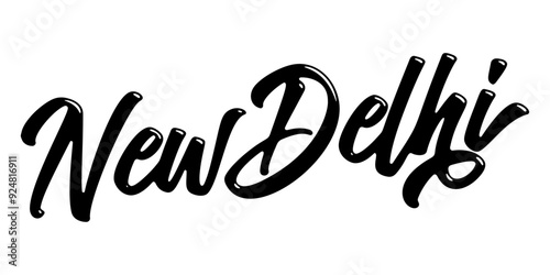 New Delhi city name written in street art-style liquid brush script lettering