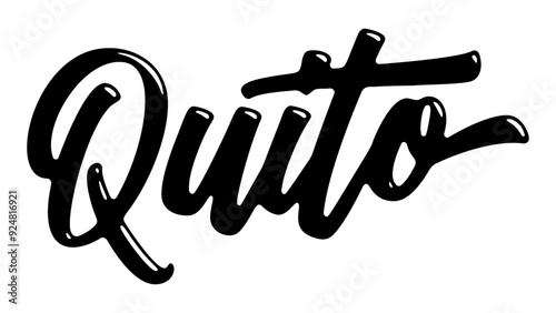 Quito city name written in street art-style liquid brush script lettering