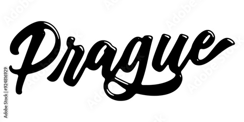 Prague city name written in street art-style liquid brush script lettering