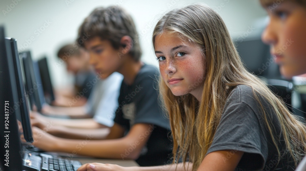 Young girl using a computer Young girl using a computer