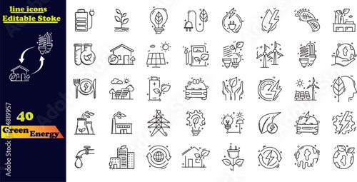 Set of 40 outline icons related to Green Energy/City .