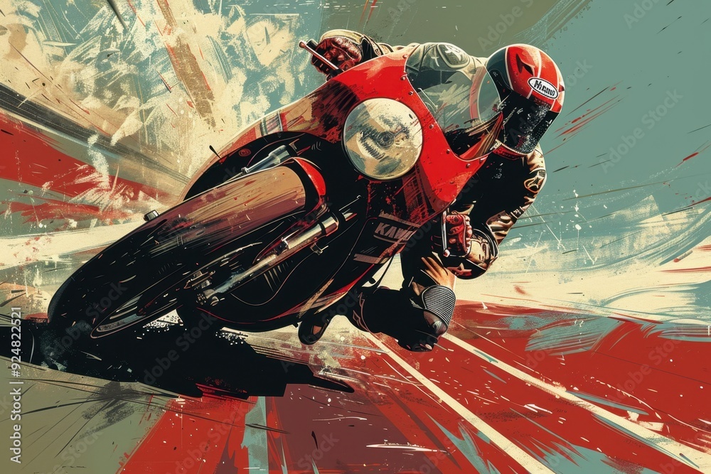 Fototapeta premium A Racer Leaning into a Turn on a Red Motorcycle