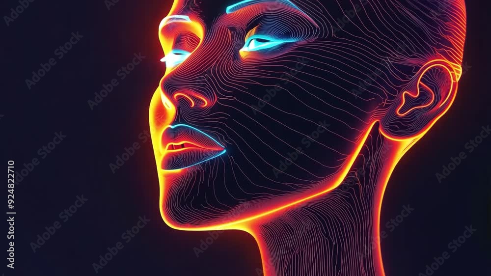 A digitally created representation of a female figure with glowing lines showcasing emotions and artistry in a futuristic design. A digitally created representation of a female figure with glowing lines showcasing emotions and artistry in a futuristic design.