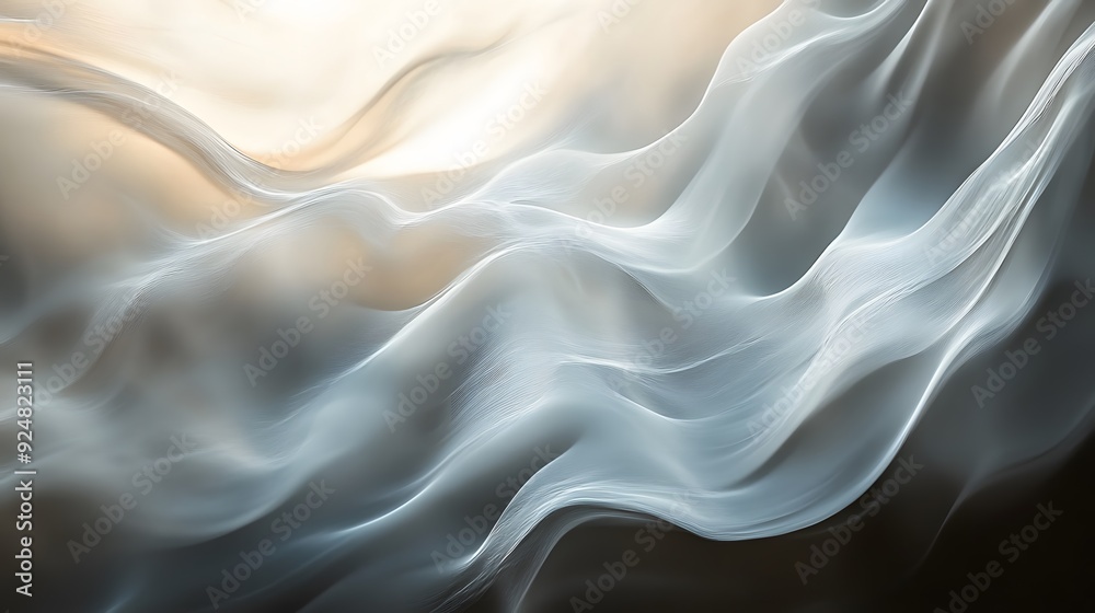 Fototapeta premium 5. Fluid waves of light and shadow with an otherworldly quality, floating against a clear canvas