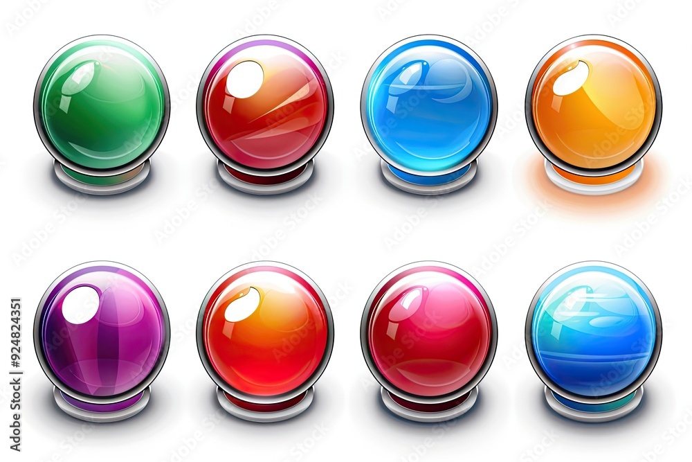 set of colorful buttons on white background, set of glossy web icons in PNG format set of colorful buttons on white background, set of glossy web icons in PNG format
