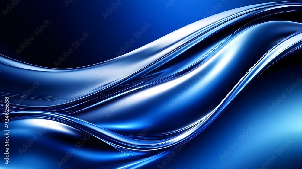 Fototapeta premium Blue Background 3D Glass Curves Gradient Minimalist Design Abstract Shapes Speed Technology High Details Quality