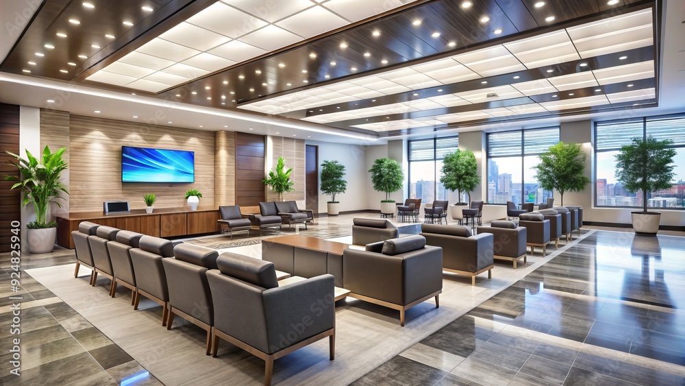 A sleek, modern banking hall with a large screen display and comfortable seating area, conveying a sense of professional, personalized customer service. A sleek, modern banking hall with a large screen display and comfortable seating area, conveying a sense of professional, personalized customer service.
