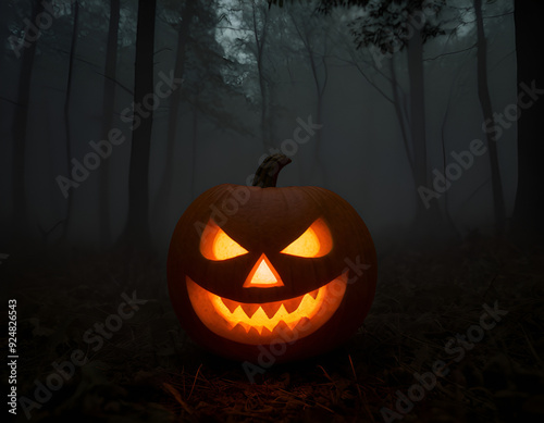 jack o lantern, halloween pumpkin in the forest, halloween pumpkin in the night