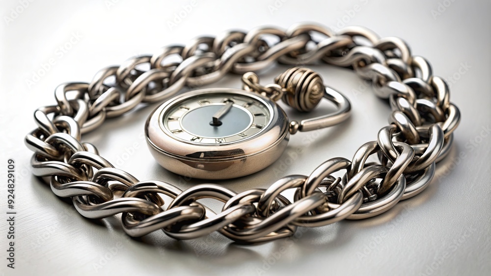 Close-up of a metal wristwatch bracelet with a chain link and locket , metal, wristwatch, bracelet, chain link, locket Close-up of a metal wristwatch bracelet with a chain link and locket , metal, wristwatch, bracelet, chain link, locket