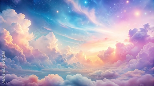 Dreamy ethereal sky with colorful pastel clouds creating a magical and serene atmosphere , Dreamcore, pastel, clouds photo