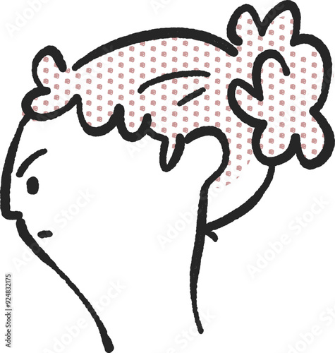 お団子ヘアの女性の横顔　ストックイラスト素材
