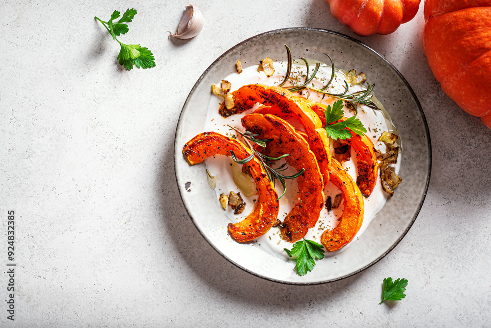 Roasted pumpkin with greek yogurt and herbs Roasted pumpkin with greek yogurt and herbs