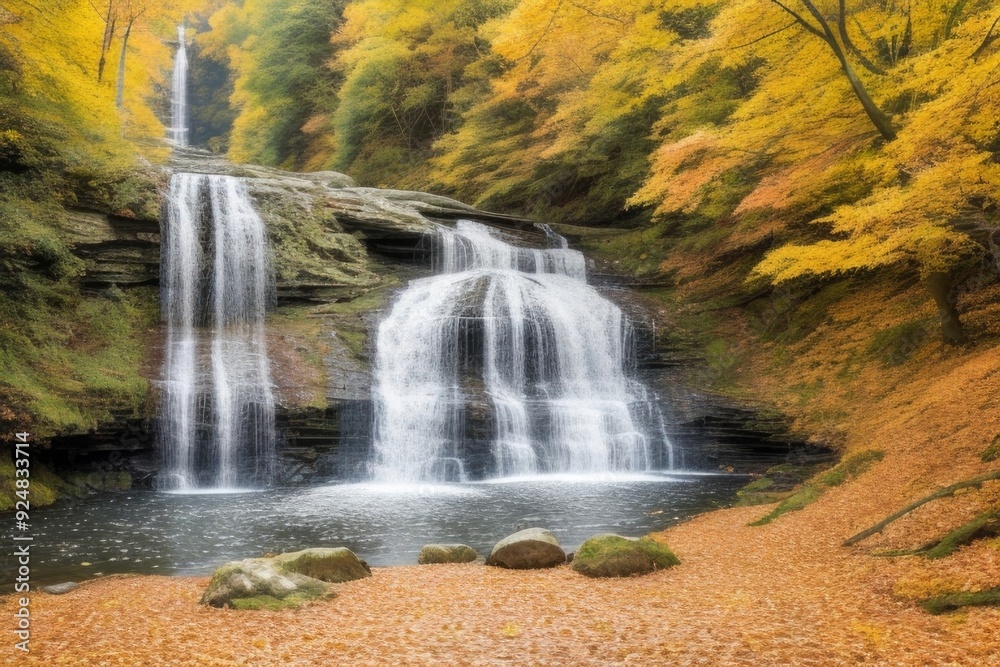 Waterfall in autumn forest