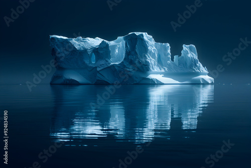 Iceberg Reflection in Dark Blue Water - Realistic Photo photo