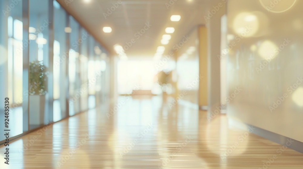 Blurred empty open space office. Abstract light bokeh at office interior background for design,generative ai Blurred empty open space office. Abstract light bokeh at office interior background for design,generative ai