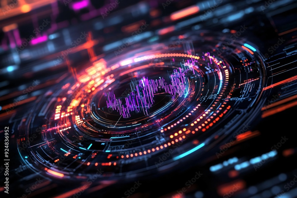 Dynamic digital abstract artwork featuring vibrant glowing circles and lines, representing technology and data visualization. Dynamic digital abstract artwork featuring vibrant glowing circles and lines, representing technology and data visualization.