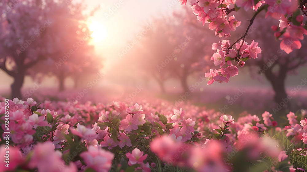 A tranquil morning in a blossoming orchard, with trees covered in delicate pink and white flowers, and the scent of fresh blooms filling the air. A tranquil morning in a blossoming orchard, with trees covered in delicate pink and white flowers, and the scent of fresh blooms filling the air.
