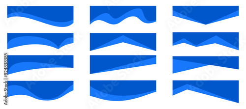 Header shape background for website design. Vector blue border for banner. Abstract divider for bottom or frame of template and web page. Presentation wavy and curve separator.