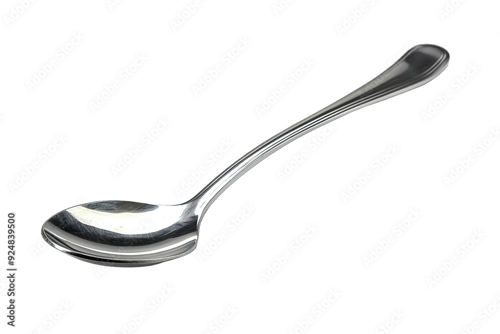A sleek and elegant silver spoon, perfect for serving soups and desserts, showcasing minimalist design and functionality.