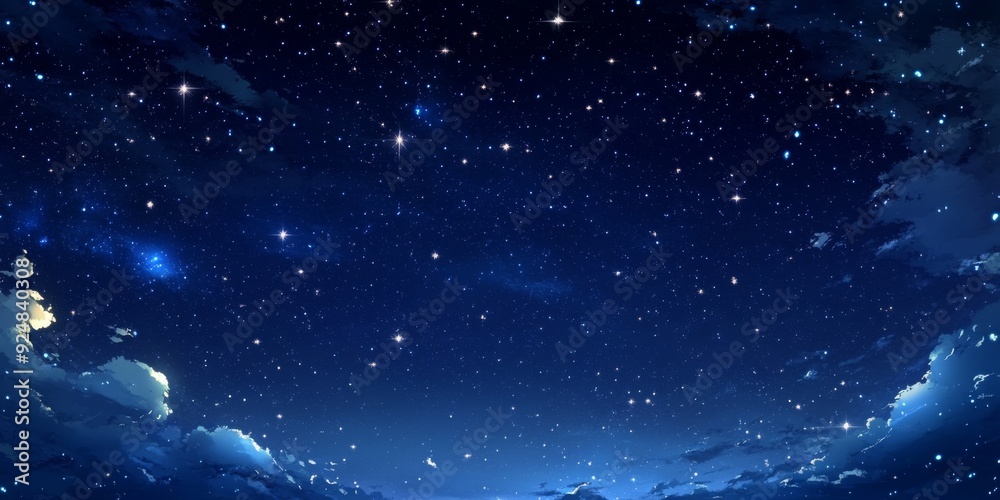Fototapeta premium Starry Anime Sky: A Celestial Canvas Where Dreams Touch the Stars, Sparkling with Reachable Constellations in a Fantasy Night, storybook illustrations, comic strips, book illustrations and picture