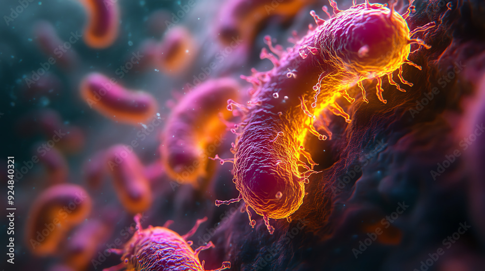 Close-up of vibrant bacteria, showcasing intricate details and vivid colors, highlighting the beauty of microscopic life. Close-up of vibrant bacteria, showcasing intricate details and vivid colors, highlighting the beauty of microscopic life.