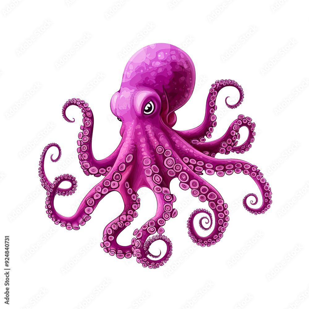A vibrant, cartoon-styled pink octopus with expressive eyes and curling tentacles, perfect for children's illustrations and marine themes. A vibrant, cartoon-styled pink octopus with expressive eyes and curling tentacles, perfect for children's illustrations and marine themes.