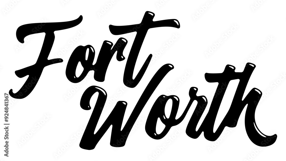 Fort Worth city name written in street art-style liquid brush script lettering Fort Worth city name written in street art-style liquid brush script lettering
