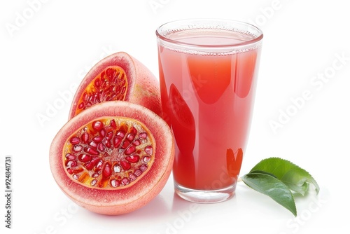 Isolated bael fruit juice and slice on white background