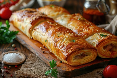 Kazakhstan s quick snack samsa in flaky dough photo