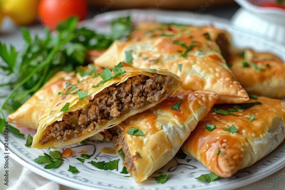 Minced meat samsa with flaky pastry Minced meat samsa with flaky pastry