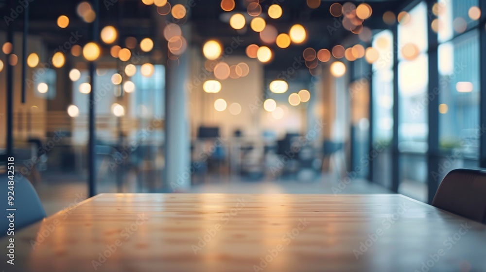 Blurred empty open space office. Abstract light bokeh at office interior background for design,generative ai
