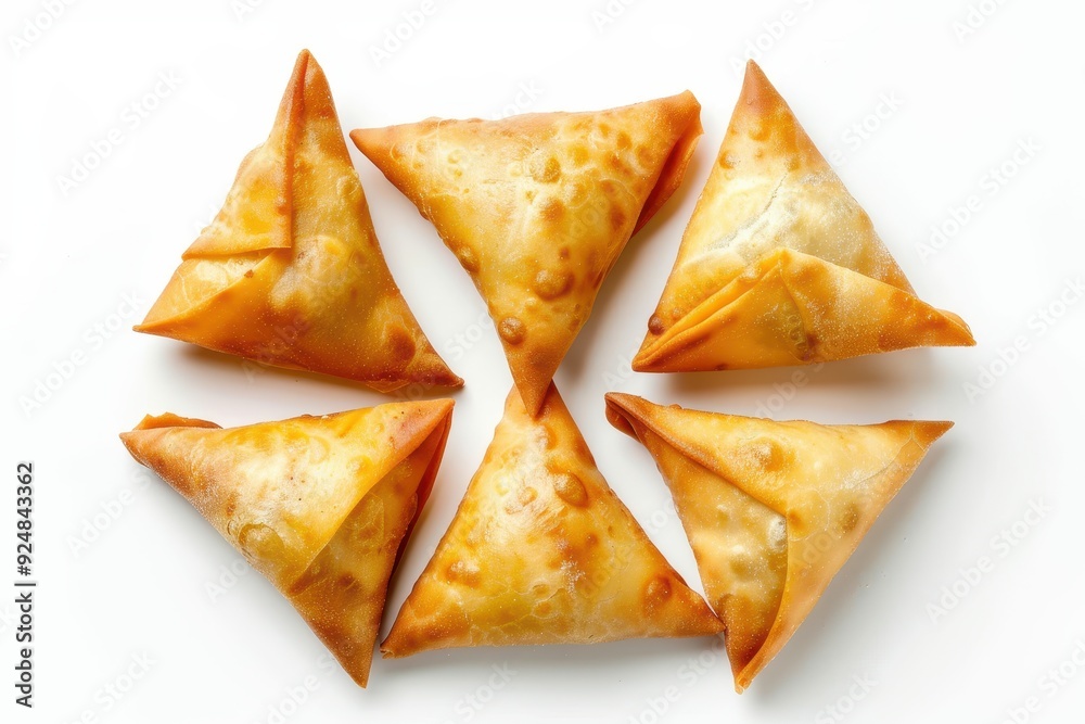 Potato samosas on white background Indian Pakistani Ramadan food
