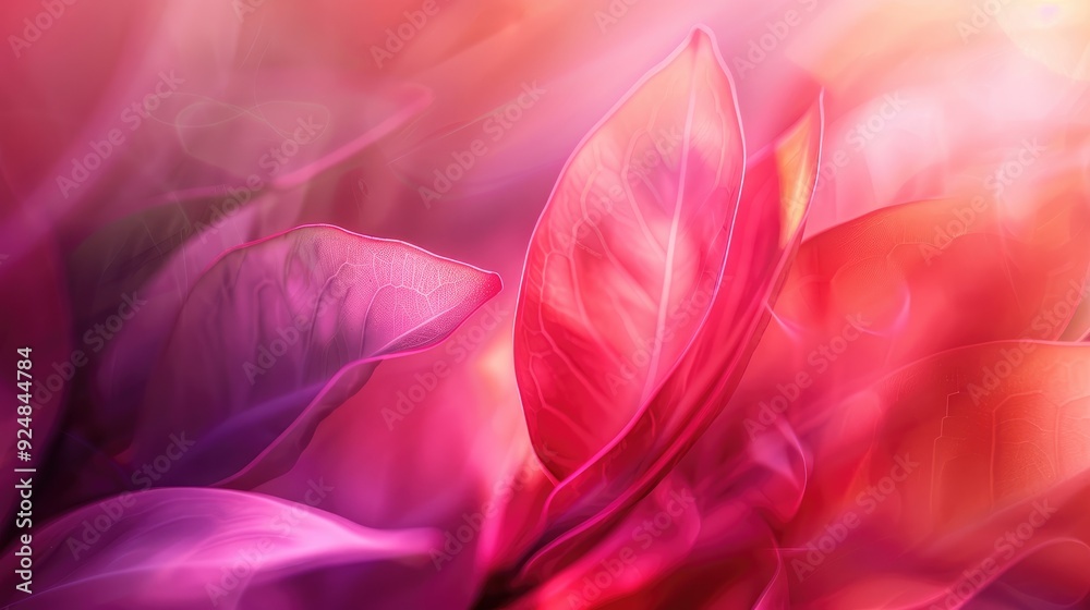Abstract Pink and Red Leaves with Soft Light Against a Blurred Pink Background Abstract Pink and Red Leaves with Soft Light Against a Blurred Pink Background